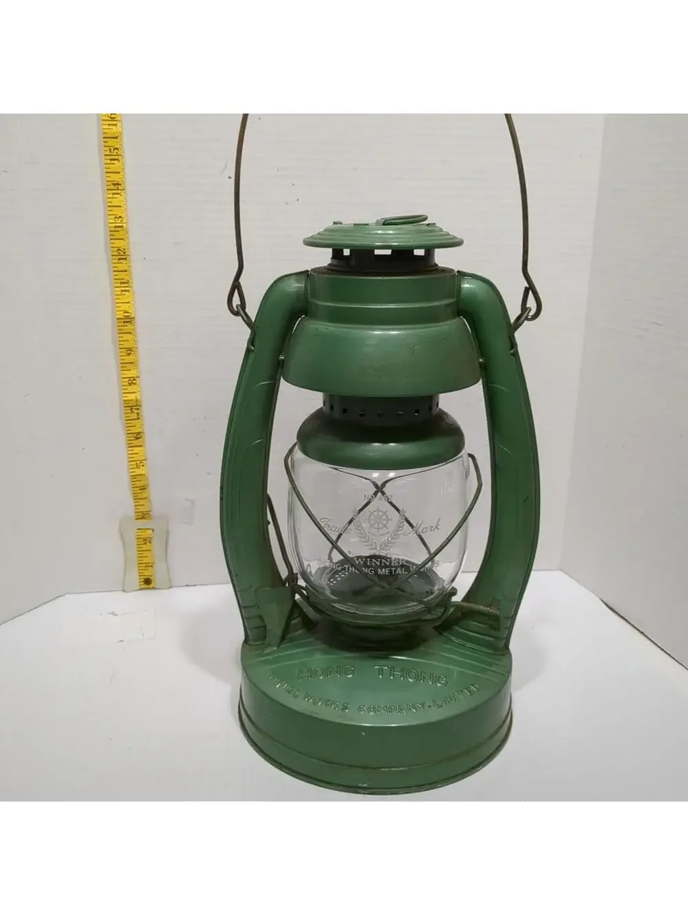 Collectible Hong Thong No. 462 Green Hurricane Lantern Vintage Oil Lamp Thailand